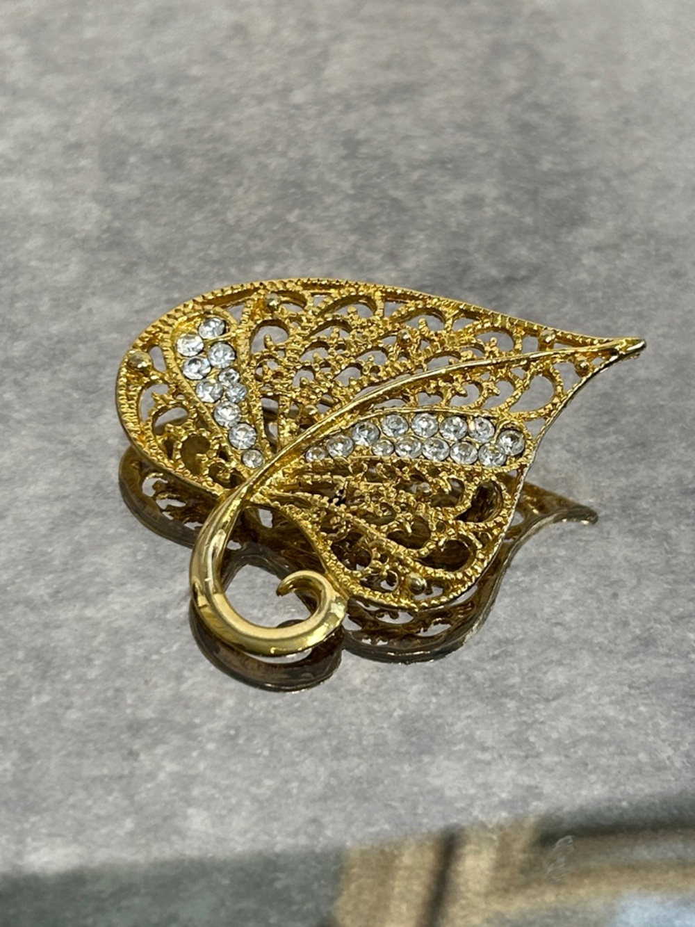 Gorgeous Gold Leaf Crystal Accent Brooch - Elegant Women’s Jewelry